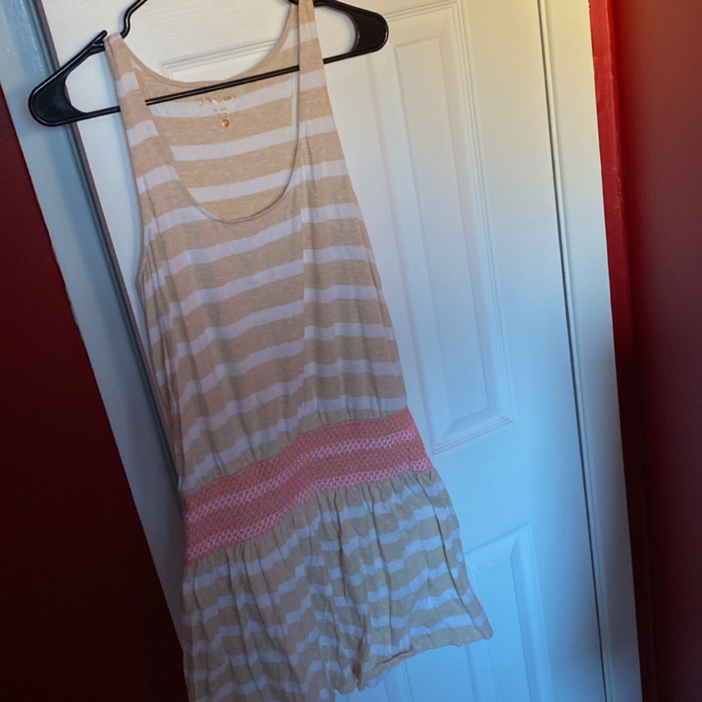 Lilly Pulitzer Beige and White Striped Sleeveless Dress with Pink Waistband